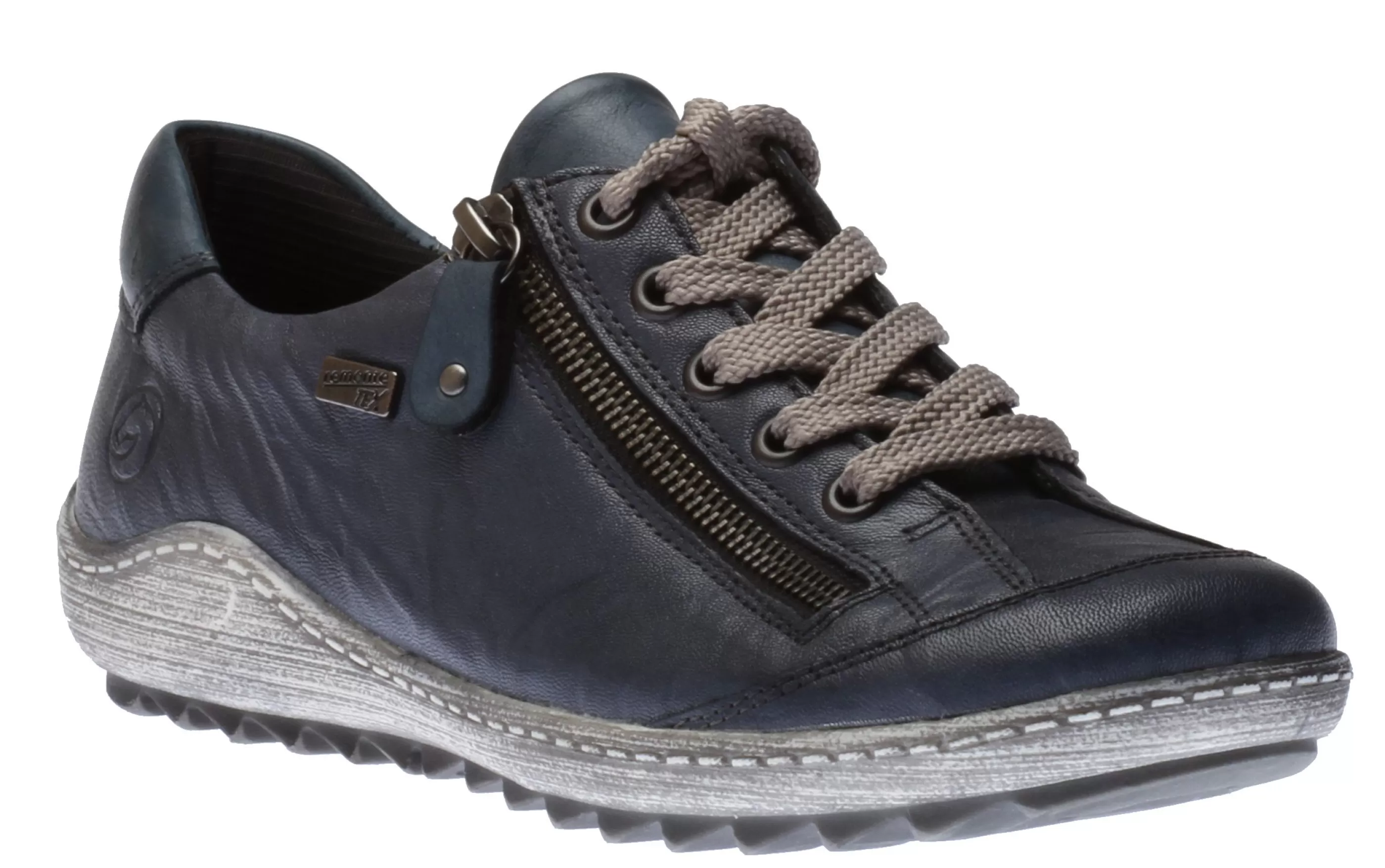 Hot Ottawa Blue Leather Lace-Up Sneaker Women Walking