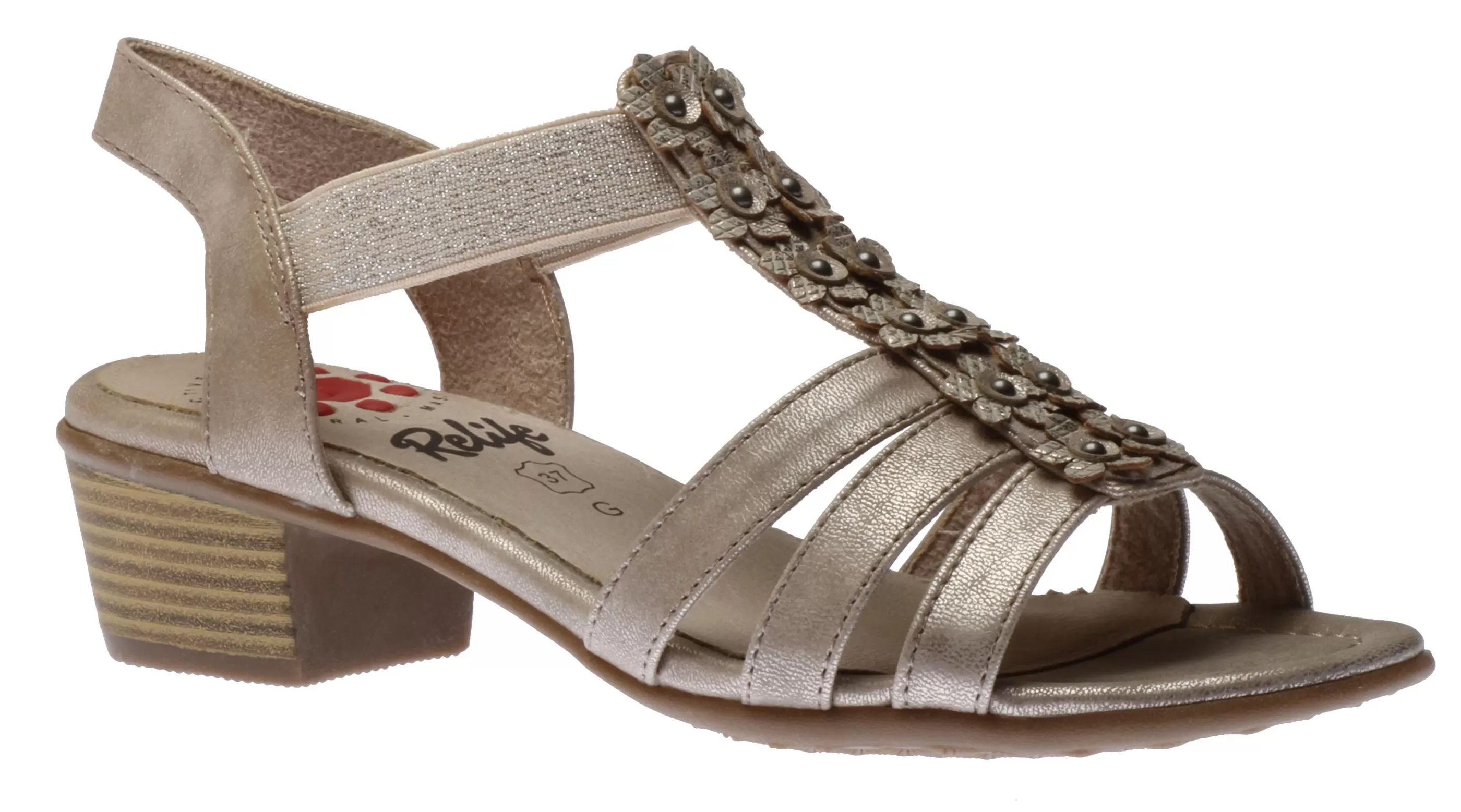 Cheap R4017 Beige Metallic Embellished Strappy Heeled Sandal Women Sandal