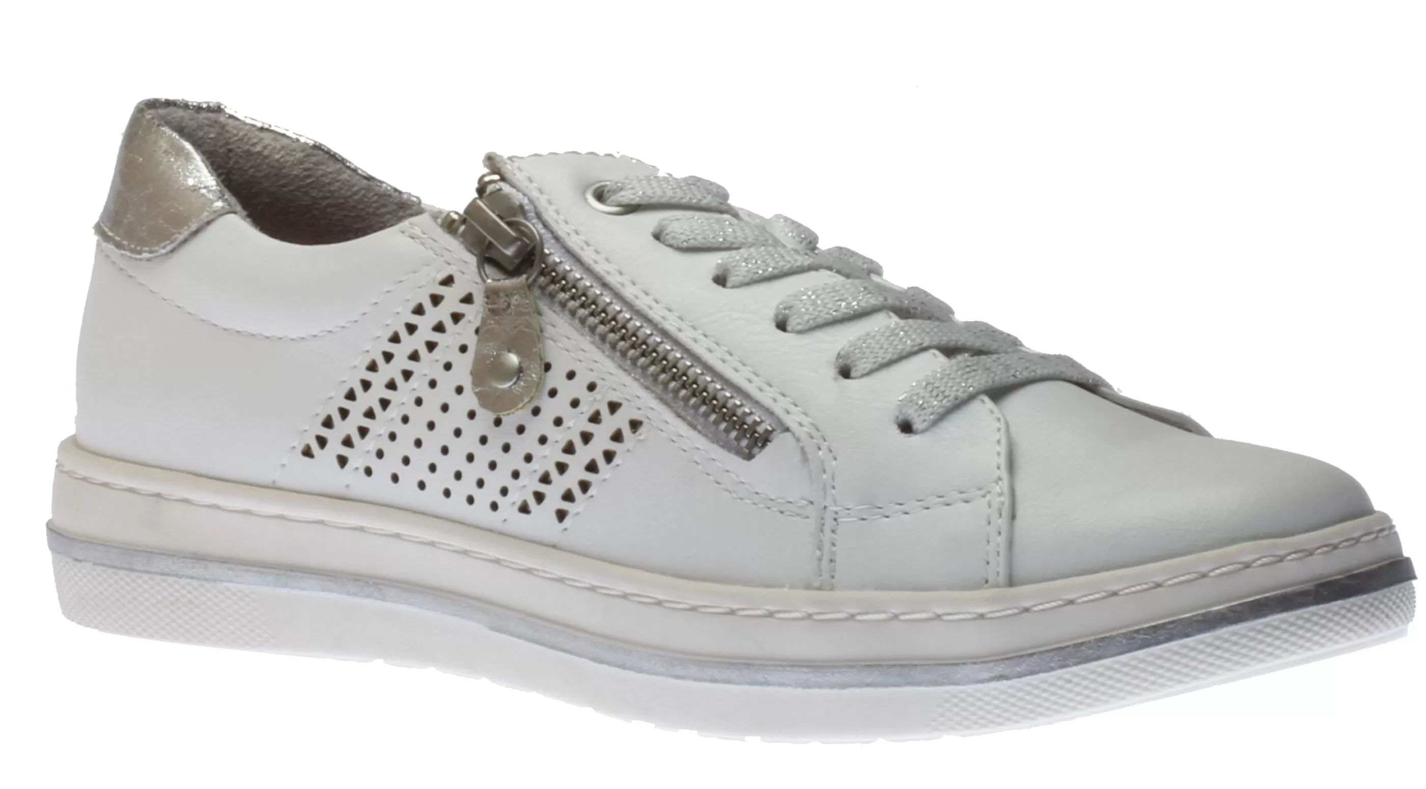 Outlet R4042 White Silver Lace-Up Sneaker Women Walking