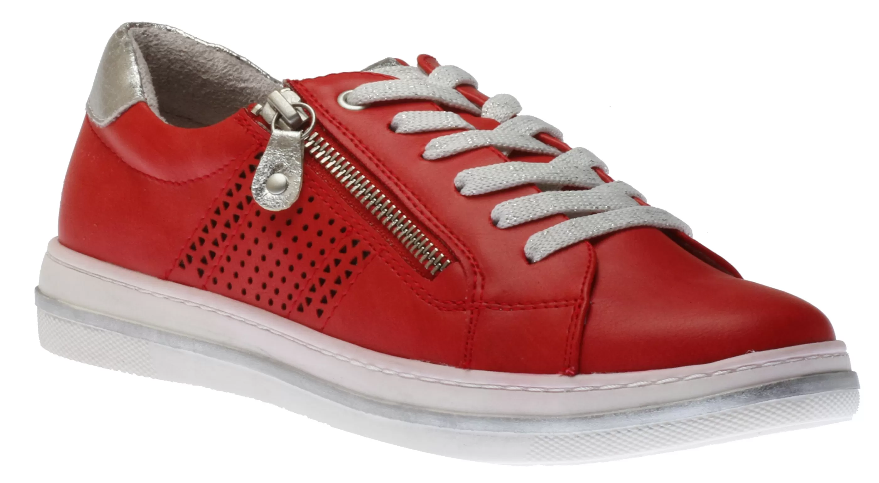 Sale R4043 Red Silver Lace-Up Sneaker Women Walking