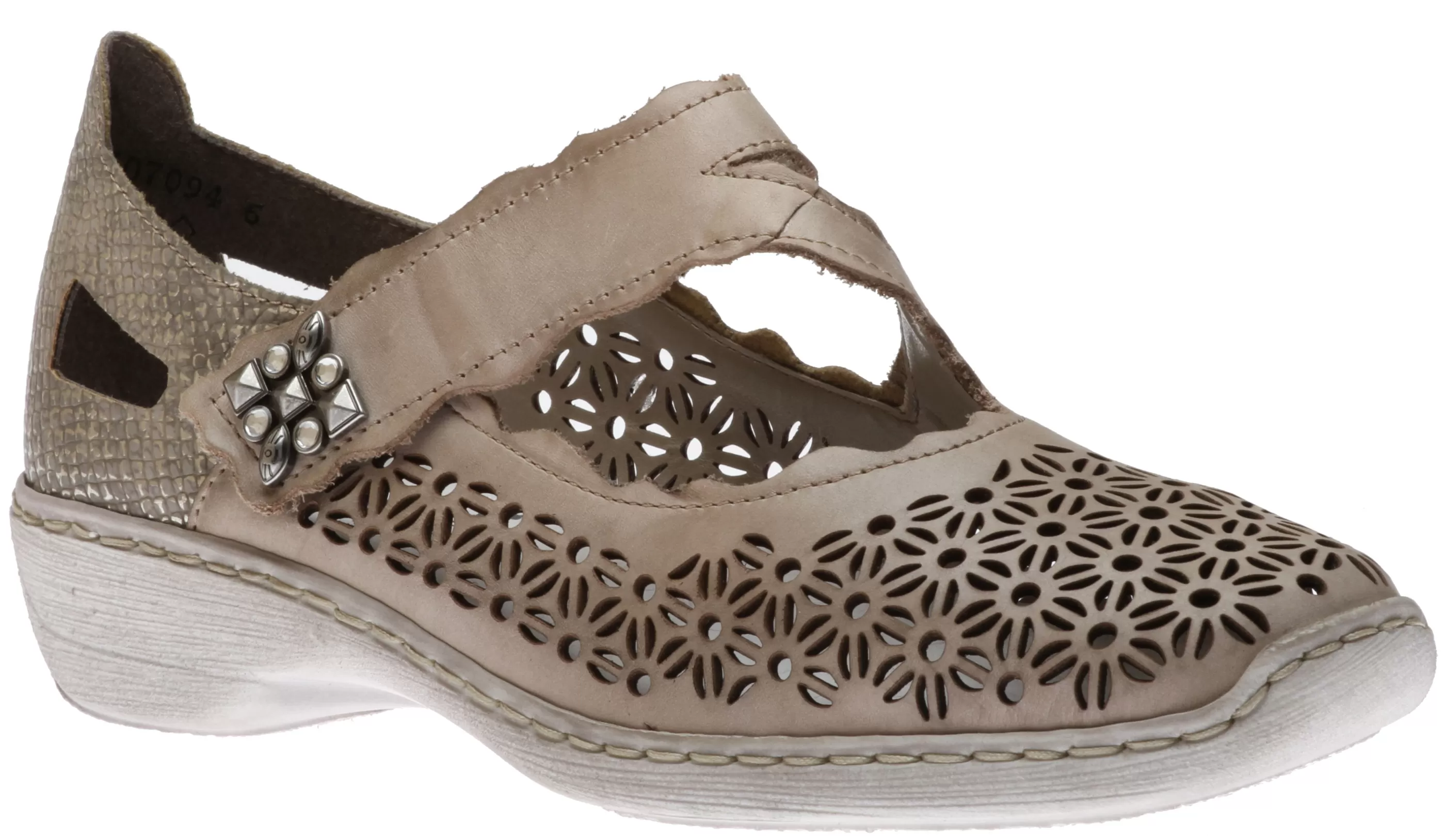 Outlet Ravenna Beige Grey Perforated Cutout Mary Jane Shoe Women Casual