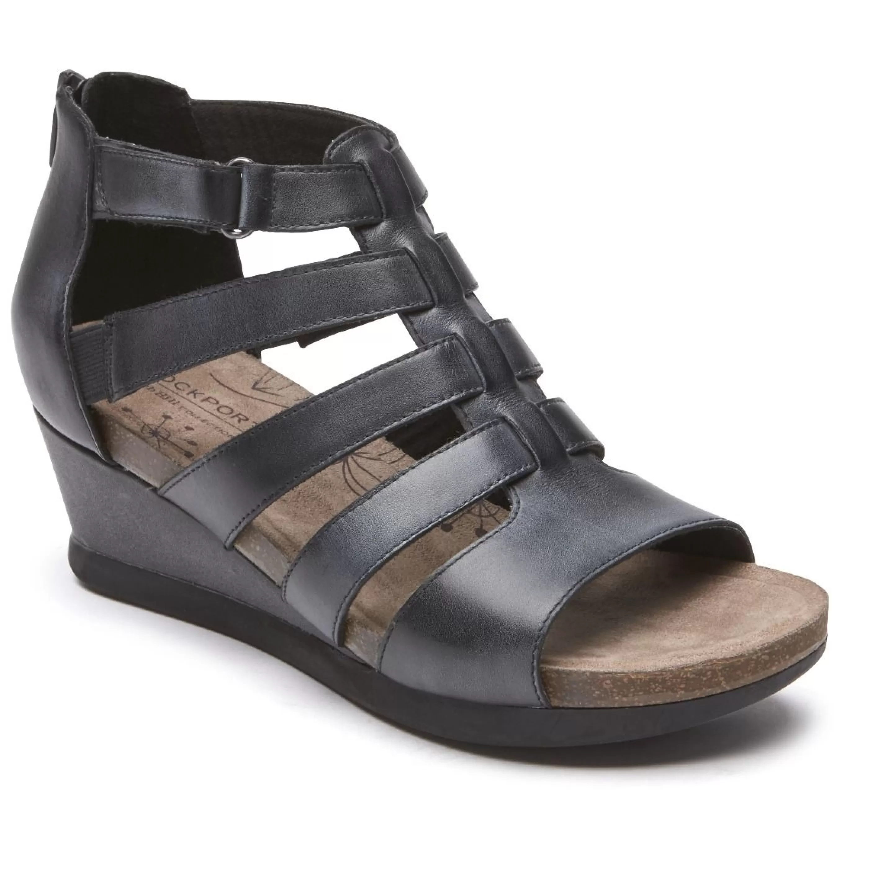 New Shona Black Leather Gladiator Wedge Sandal Women Sandal