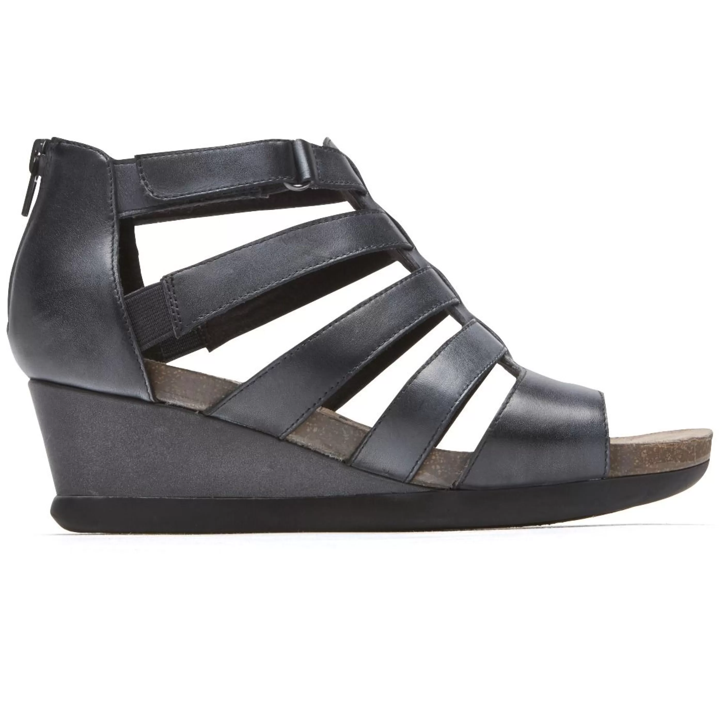 New Shona Black Leather Gladiator Wedge Sandal Women Sandal