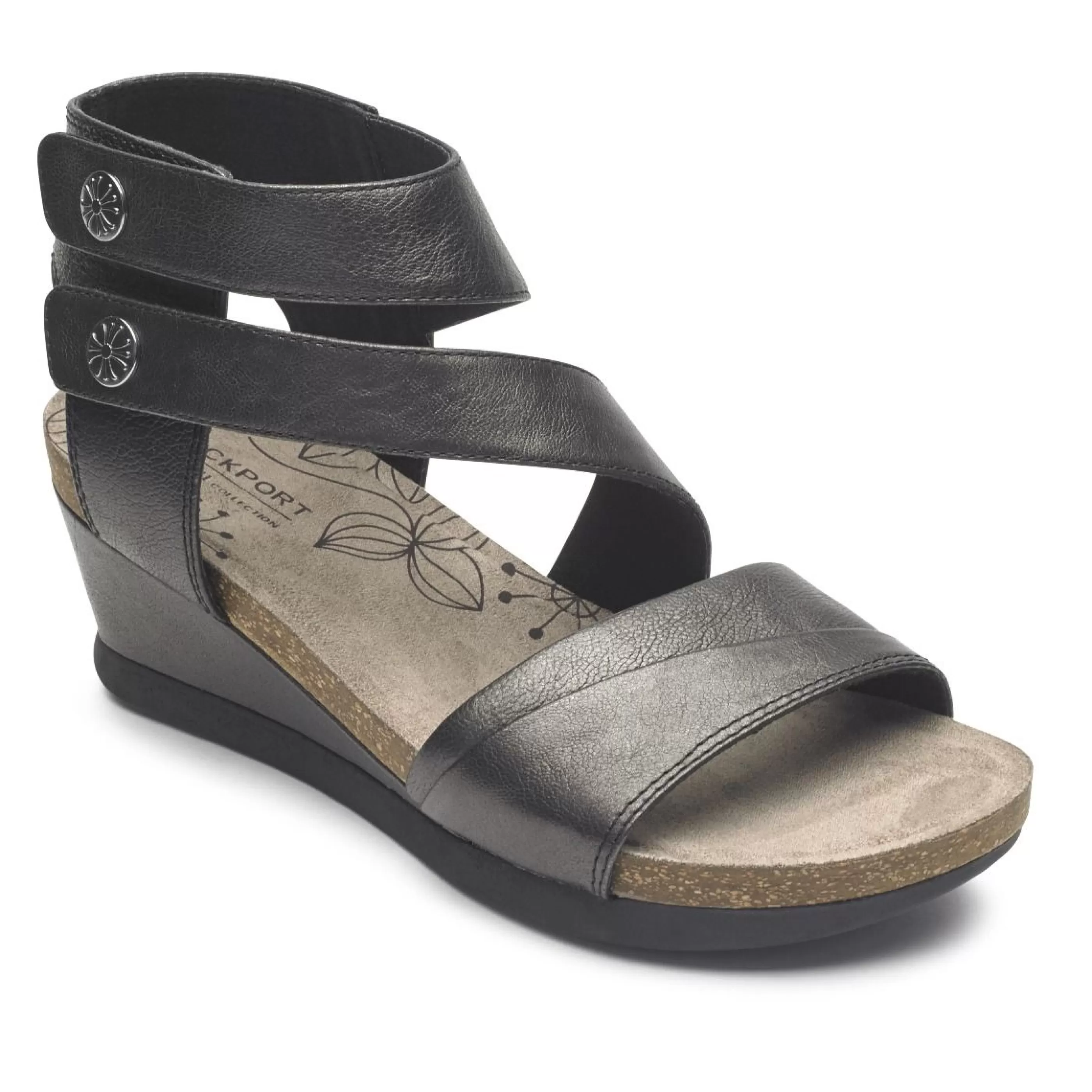 Best Sale Shona Black Metallic Leather Asymmetrical Cuff Wedge Sandal Women Sandal