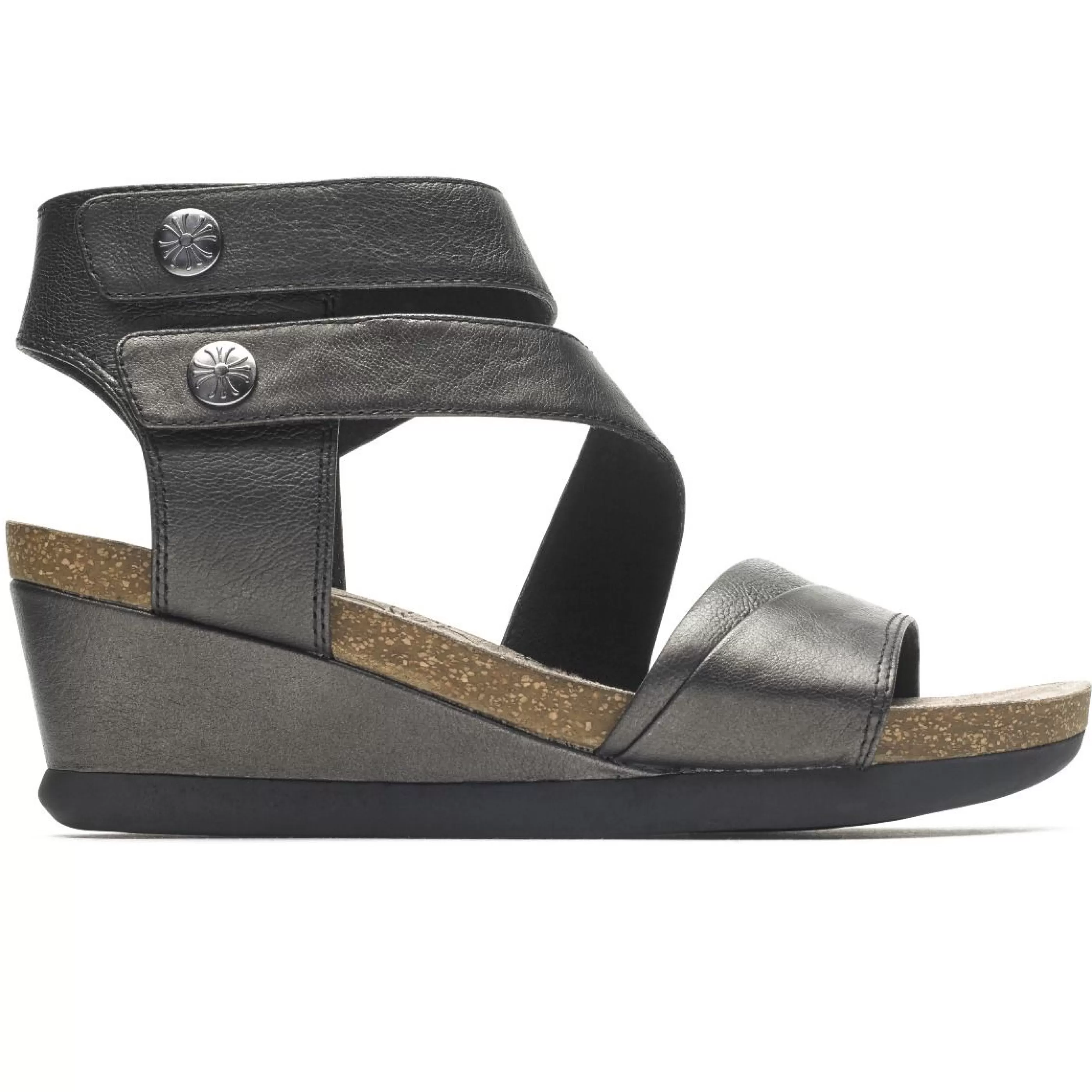 Best Sale Shona Black Metallic Leather Asymmetrical Cuff Wedge Sandal Women Sandal