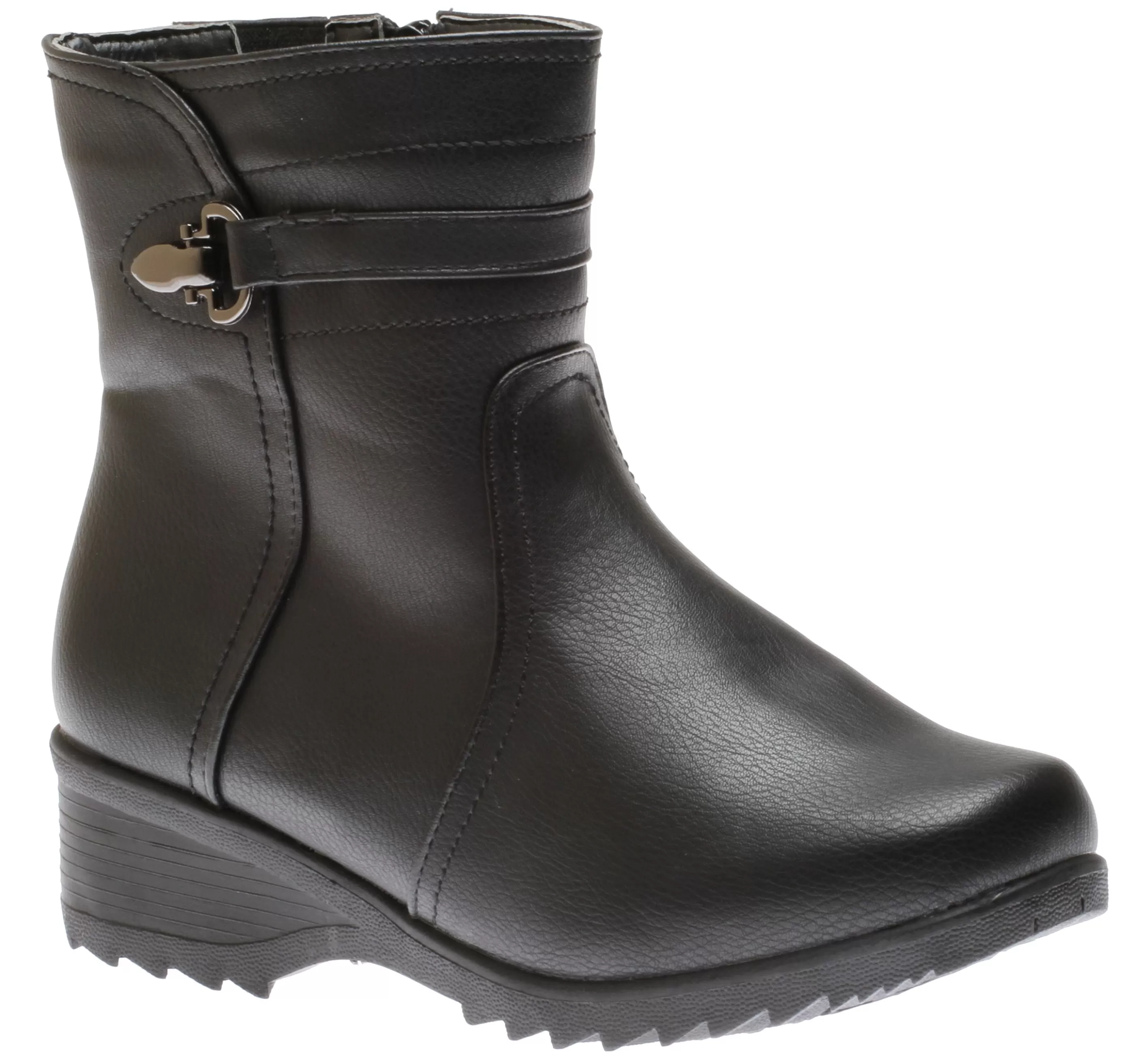 Clearance Side Zipper Ice Grip Black Vegan Leather Winter Boot Women Boot