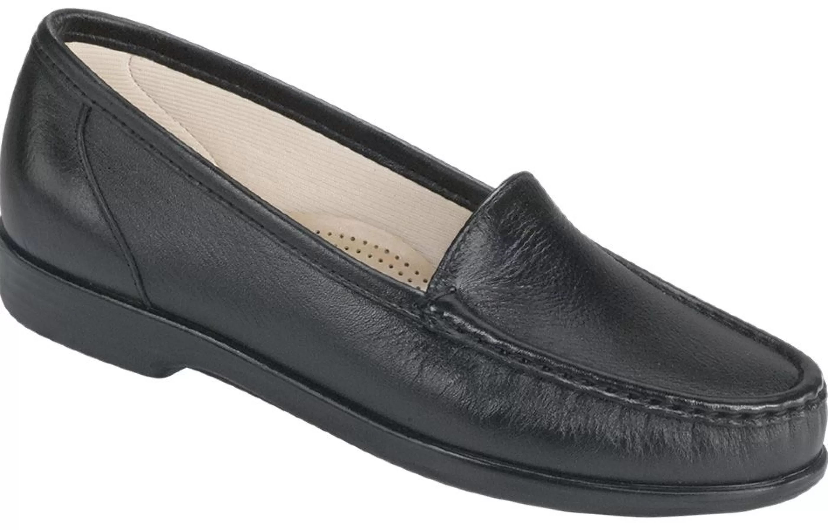 Clearance Simplify Black Leather Slip On Loafer Women Casual