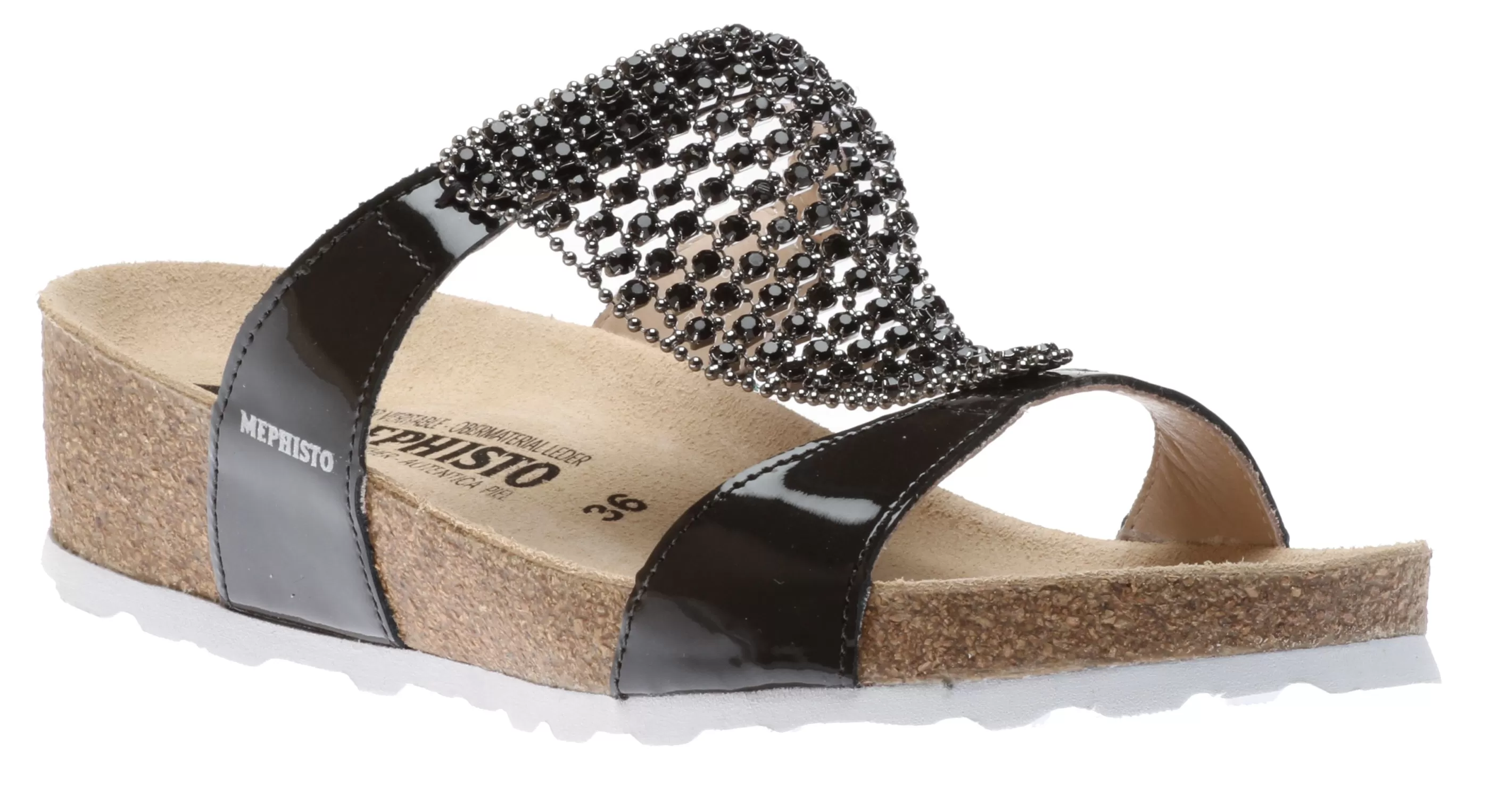 Store Sofie Grey Patent Bedazzled Wedge Slide Sandal Women Slide