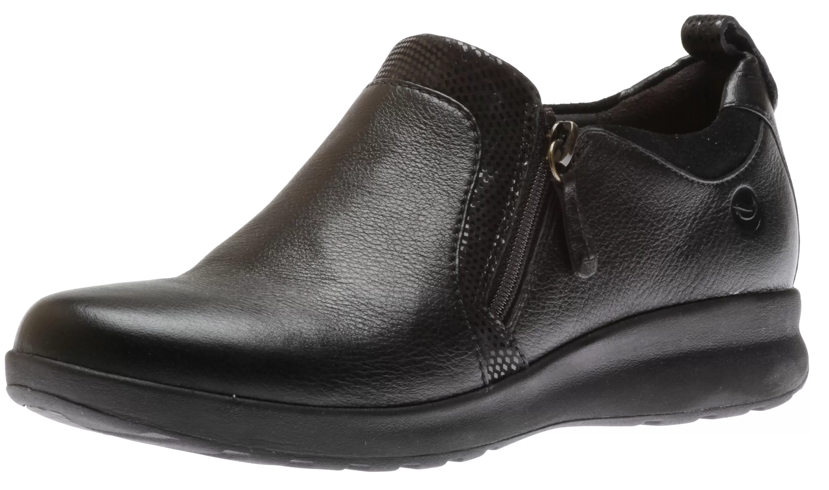 Hot Un Adorn Zip Black Leather Slip-On Women Walking