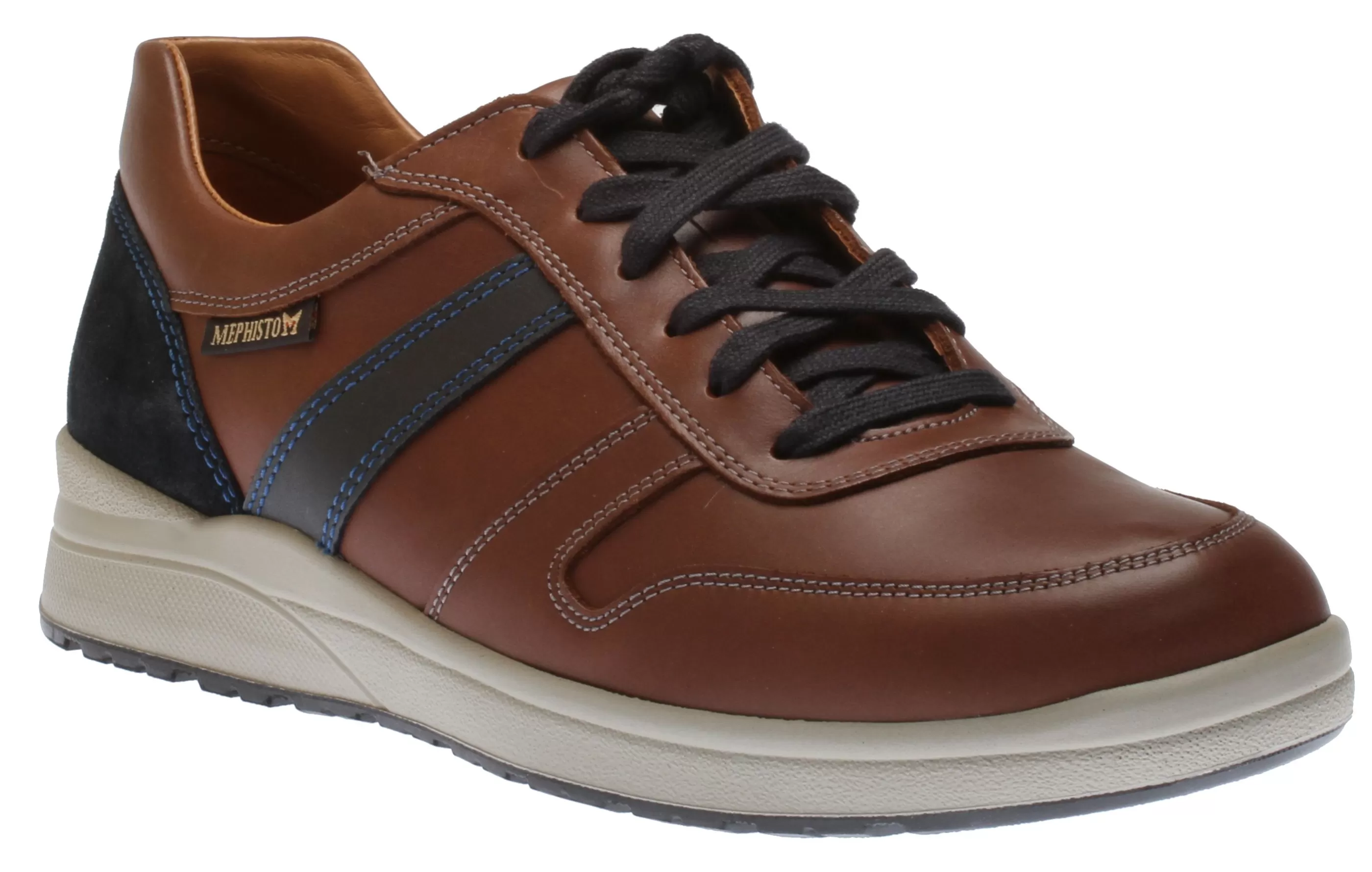 Cheap Vito Chesnut Brown Navy Leather Lace-Up Sneaker Men Walking