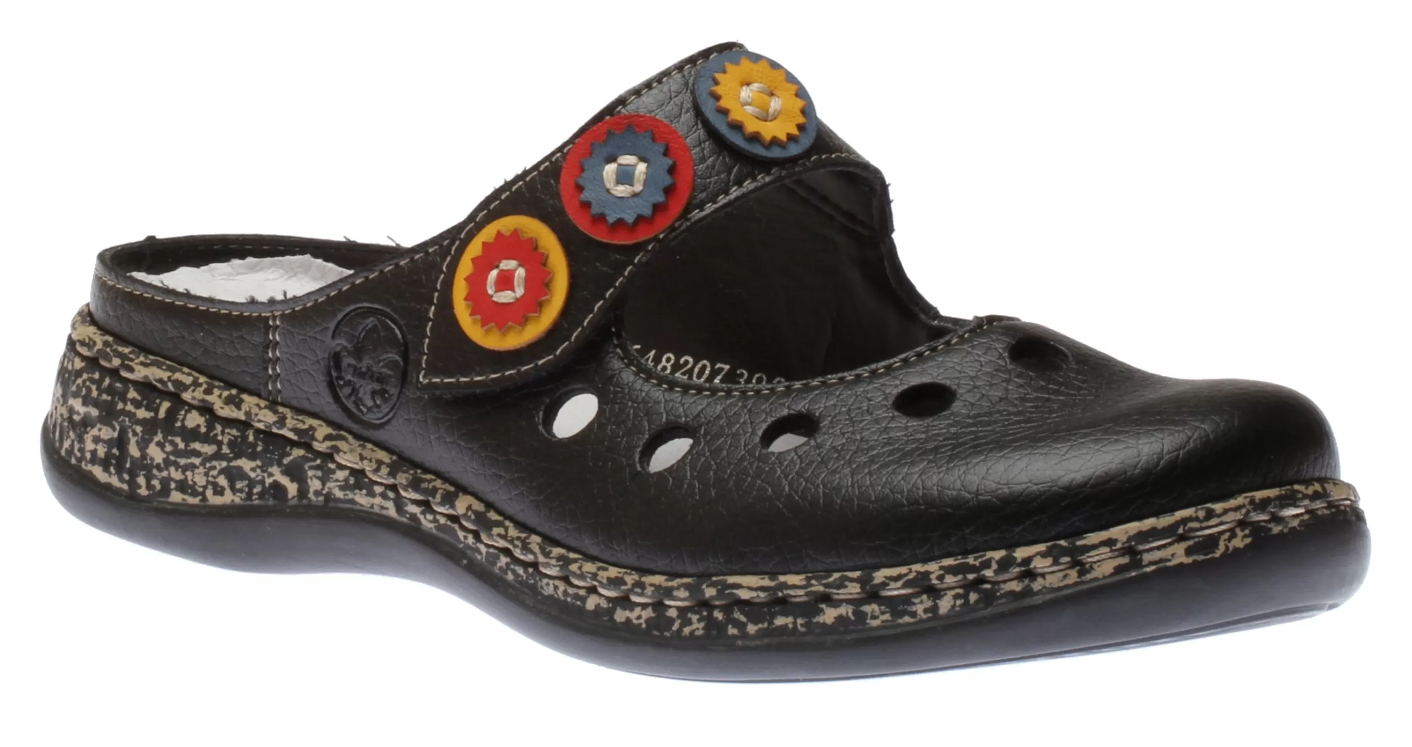 Outlet Womens Black Leather Multicolour Medallion Clog Women Clog