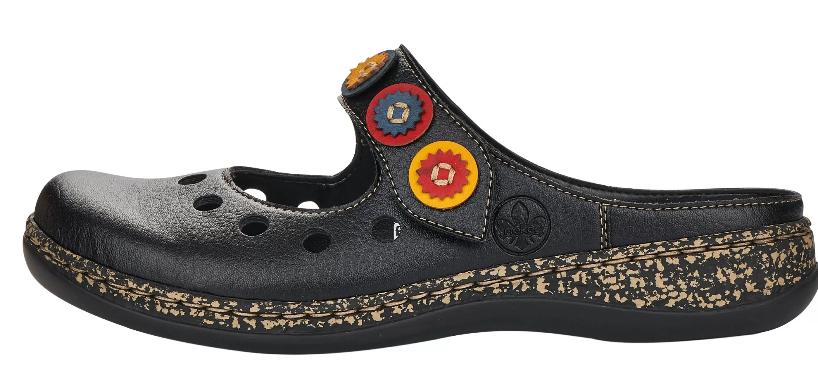 Outlet Womens Black Leather Multicolour Medallion Clog Women Clog