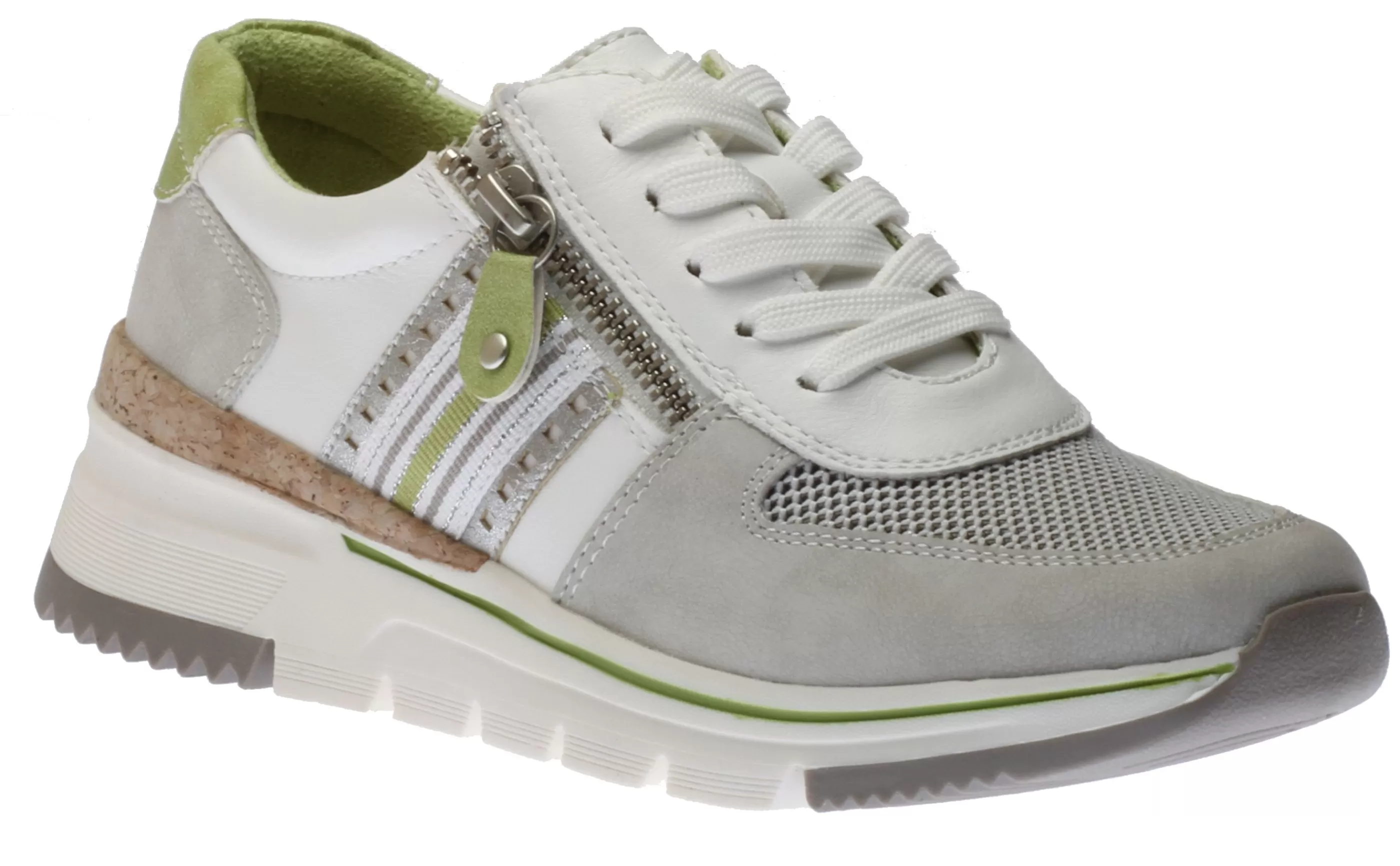 Hot Women's White Lime Green Zipper Lace-Up Sneaker Women Walking