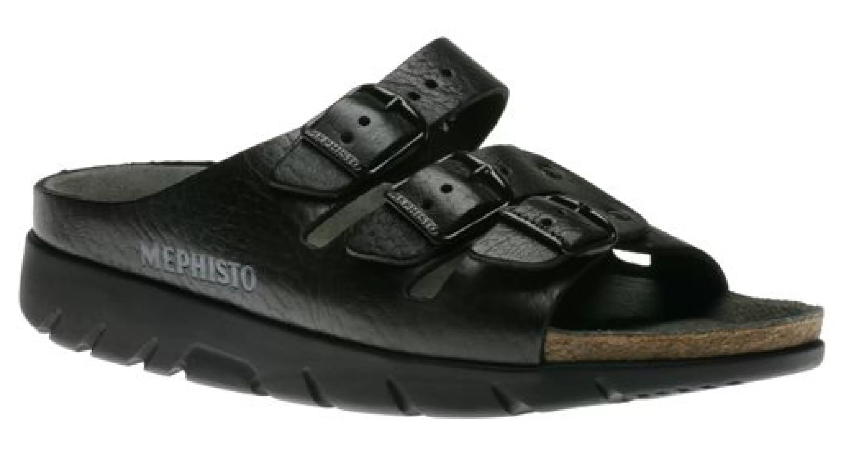 Cheap Zach Unisex Black Leather Slide Sandal Men Slide